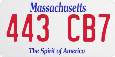 MA license plate 443CB7