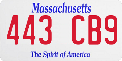 MA license plate 443CB9