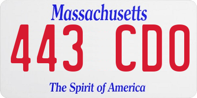 MA license plate 443CD0