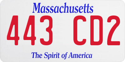 MA license plate 443CD2