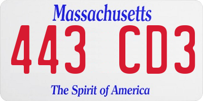 MA license plate 443CD3