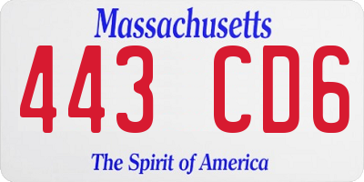 MA license plate 443CD6