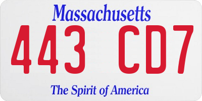 MA license plate 443CD7