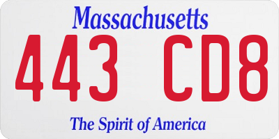 MA license plate 443CD8