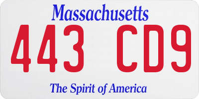 MA license plate 443CD9