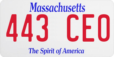 MA license plate 443CE0