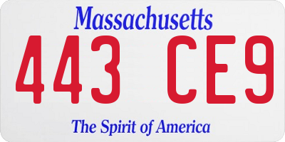 MA license plate 443CE9