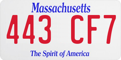 MA license plate 443CF7