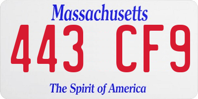 MA license plate 443CF9