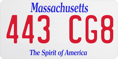 MA license plate 443CG8