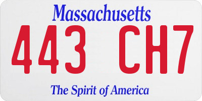 MA license plate 443CH7