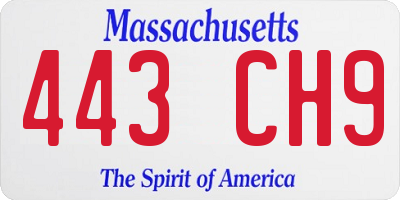 MA license plate 443CH9