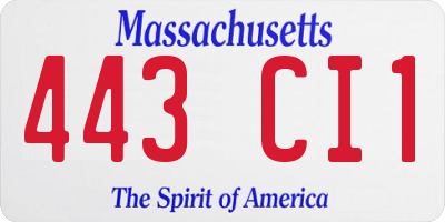 MA license plate 443CI1