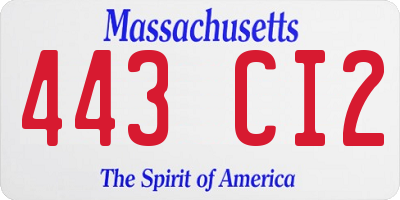MA license plate 443CI2