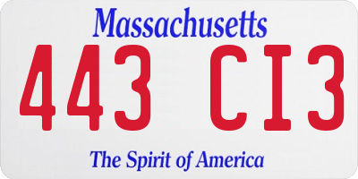MA license plate 443CI3