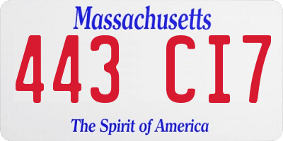 MA license plate 443CI7