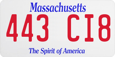MA license plate 443CI8