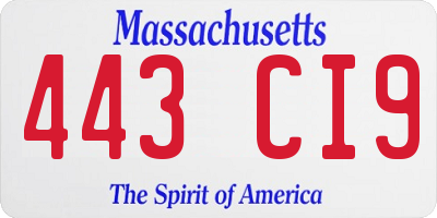 MA license plate 443CI9