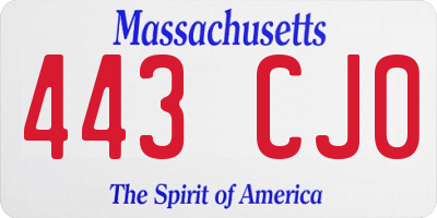 MA license plate 443CJ0