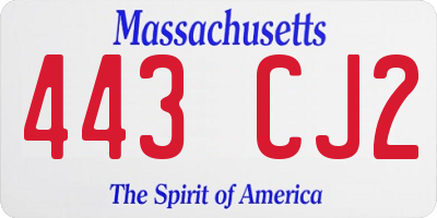 MA license plate 443CJ2