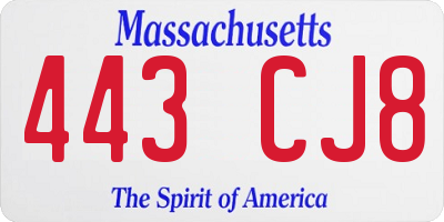MA license plate 443CJ8