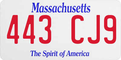 MA license plate 443CJ9