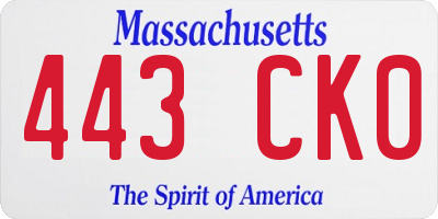 MA license plate 443CK0