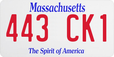 MA license plate 443CK1