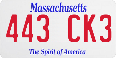 MA license plate 443CK3