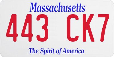 MA license plate 443CK7