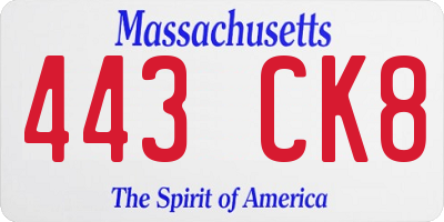 MA license plate 443CK8