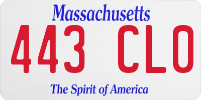 MA license plate 443CL0