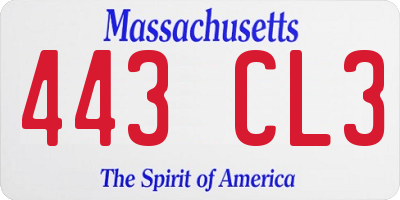 MA license plate 443CL3