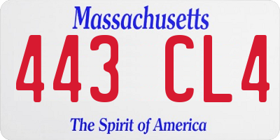 MA license plate 443CL4