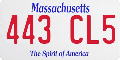 MA license plate 443CL5