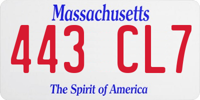 MA license plate 443CL7