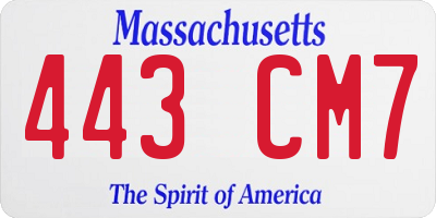 MA license plate 443CM7