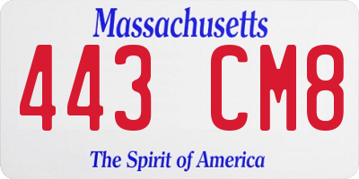 MA license plate 443CM8
