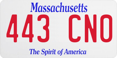 MA license plate 443CN0