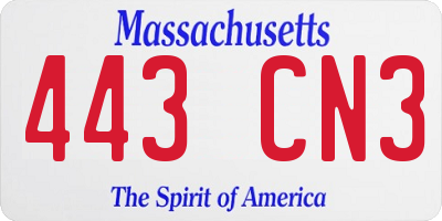 MA license plate 443CN3