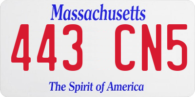 MA license plate 443CN5