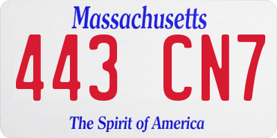 MA license plate 443CN7