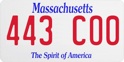 MA license plate 443CO0