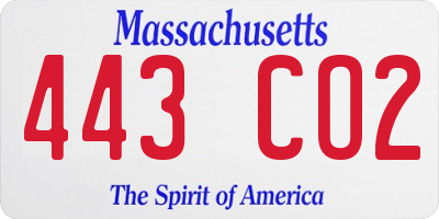 MA license plate 443CO2