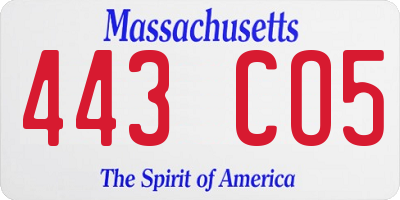MA license plate 443CO5