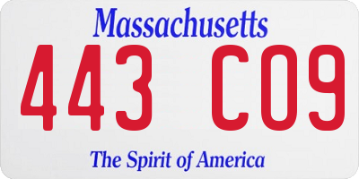 MA license plate 443CO9