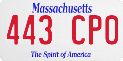 MA license plate 443CP0
