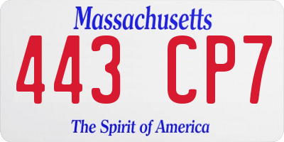 MA license plate 443CP7