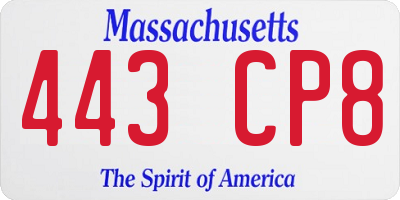 MA license plate 443CP8