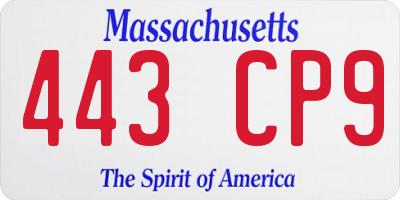 MA license plate 443CP9